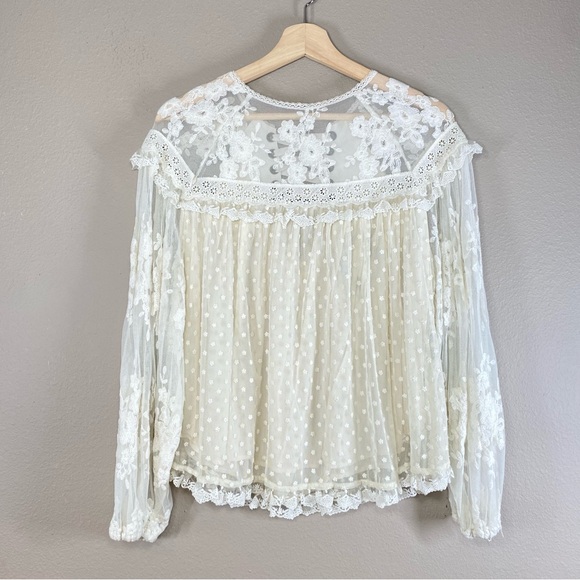 Spell & The Gypsy Dawn Lace Blouse Top Size M White Cottagecore Dainty Victorian